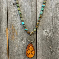 J Forks Kingman Turquoise & Leather Cactus Teardrop Necklace