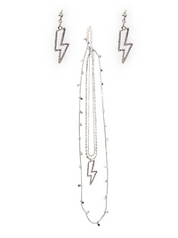 Blazin Roxx Silver Lightning Bolt Layered Necklace & Earring Set