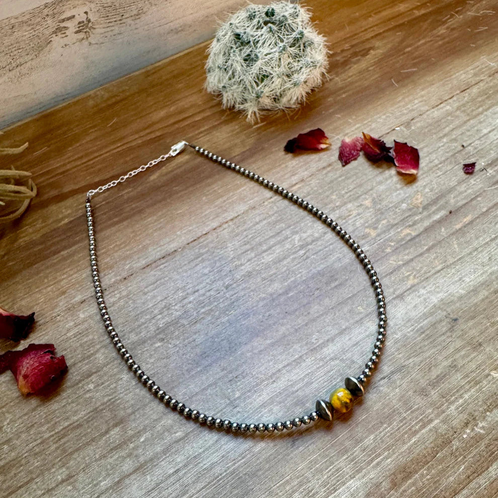 14" Sterling Silver Pearl and Bumblebee Jasper Choker