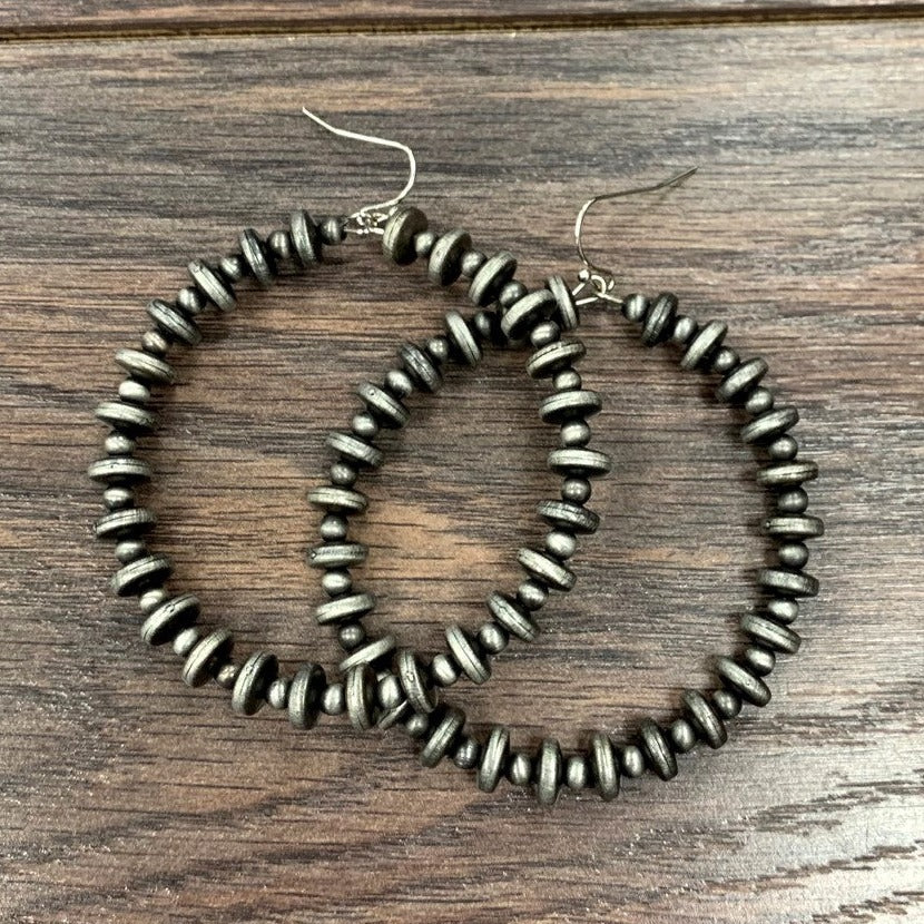 Silver Saucer Navajo Pearl Hoop Earrings