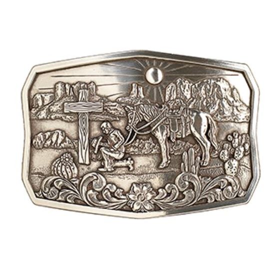 Nocona Silver Cowboy Prayer Rectangle Belt Buckle