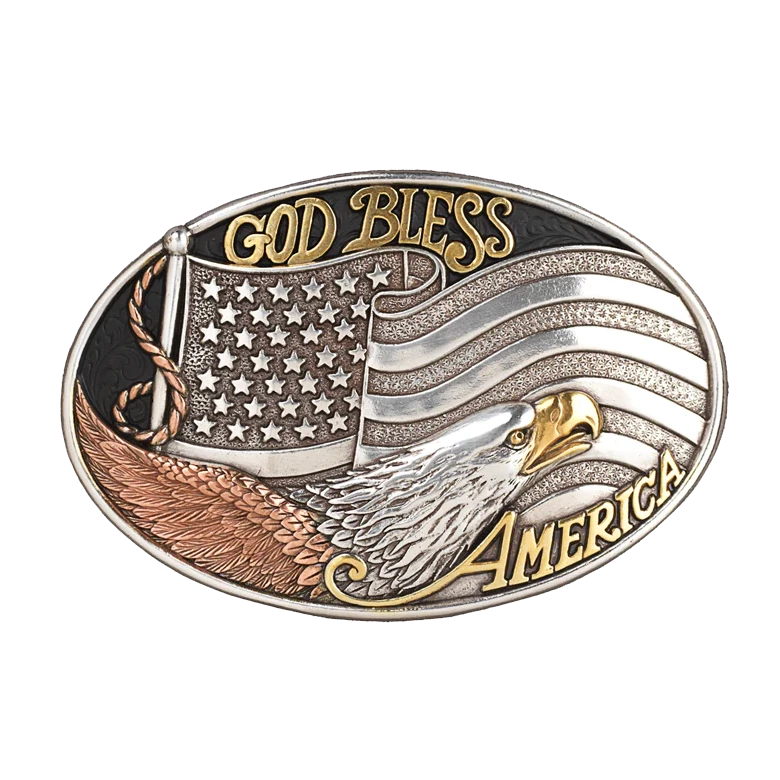Nocona God Bless America Eagle Oval Belt Buckle