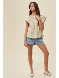 Women's Floral Ruffle Sleeve Blouse in Dijon Natural