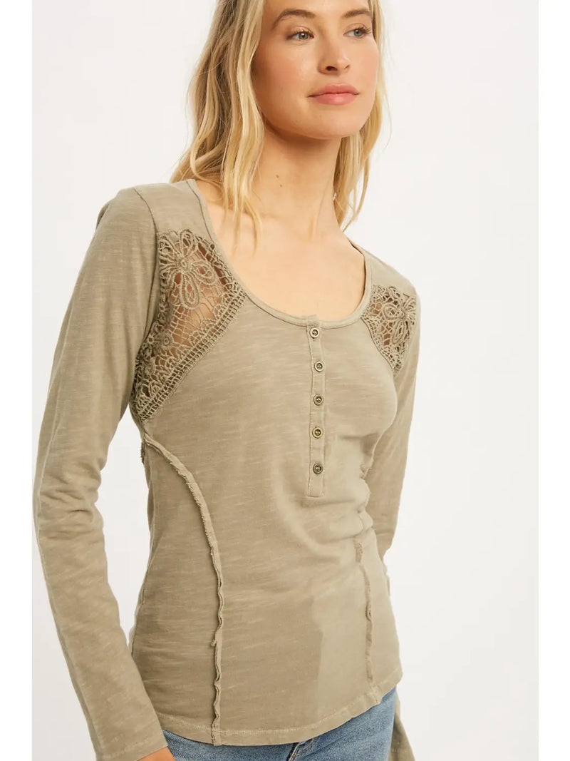 Women's Lace Detail Henley Blouse in Sage – Branded Country Wear