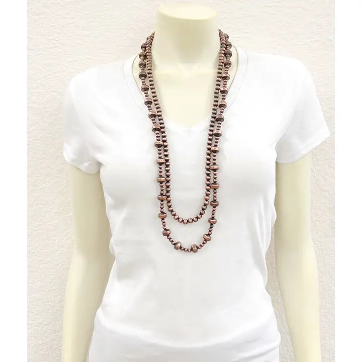 34" Handmade Two Strand Copper Navajo Inspired Bead Necklace