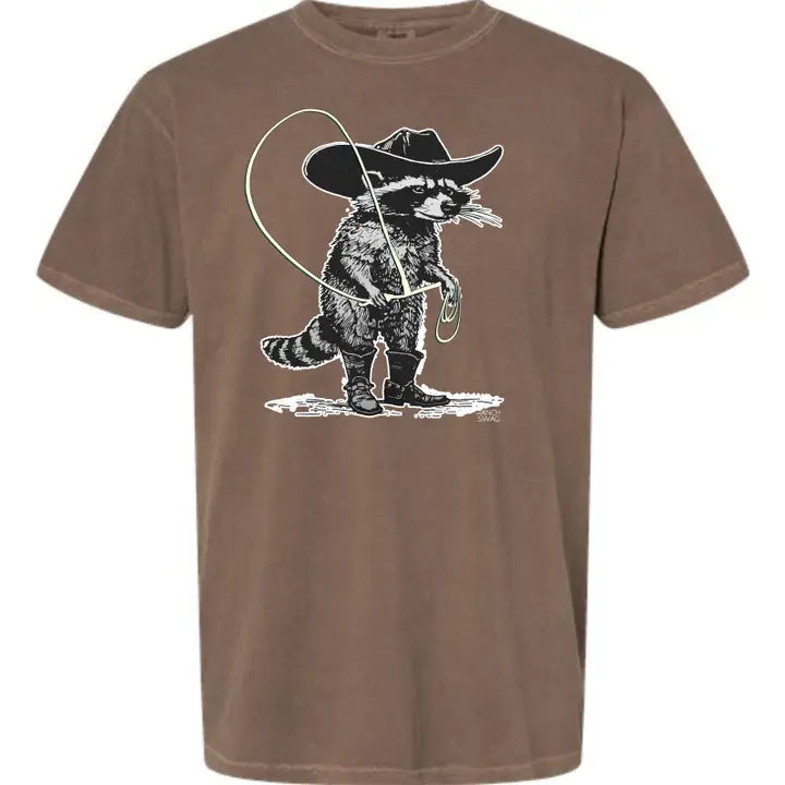 Women's Cowboy Raccoon Graphic Tee in Espresso