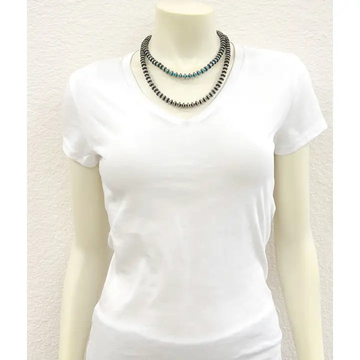 22" Two Strand Turquoise Rondelle Navajo Inspired Bead Necklace