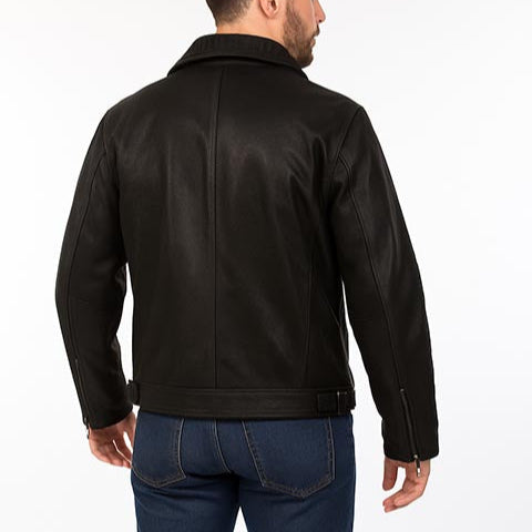 Scully Men's Knit Collared Leather Jacket in Vintage Black