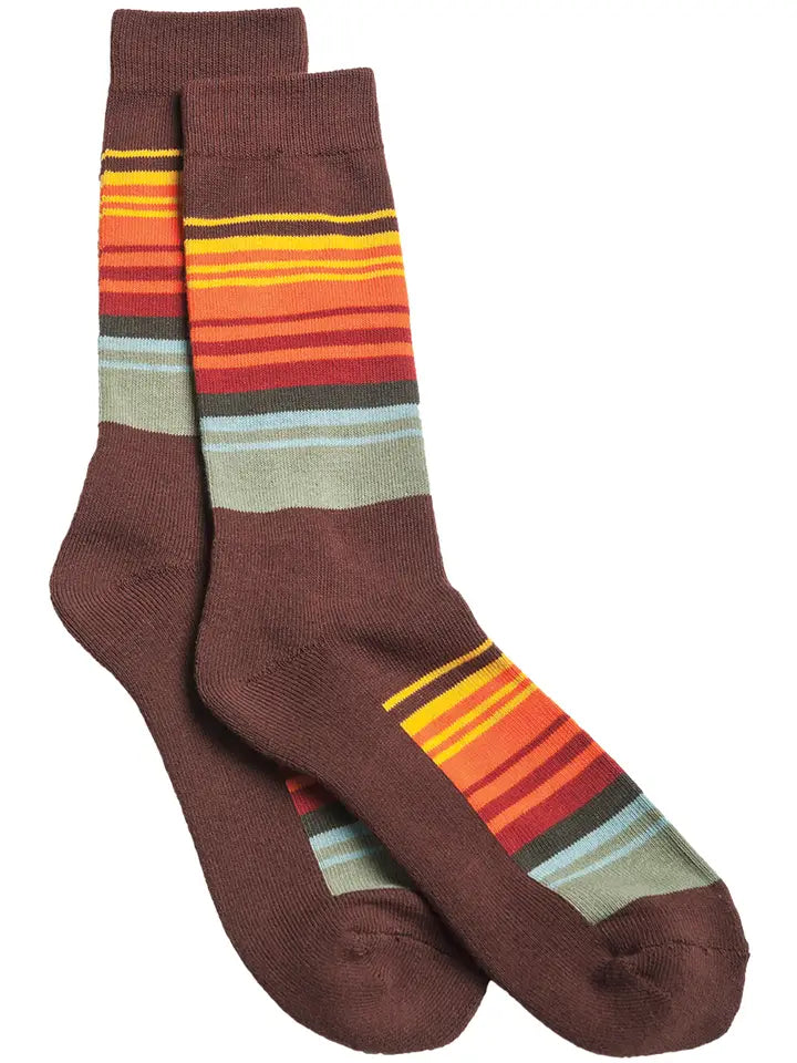 Pendleton Great Smoky Mountain Striped Cotton Crew Socks in Brown