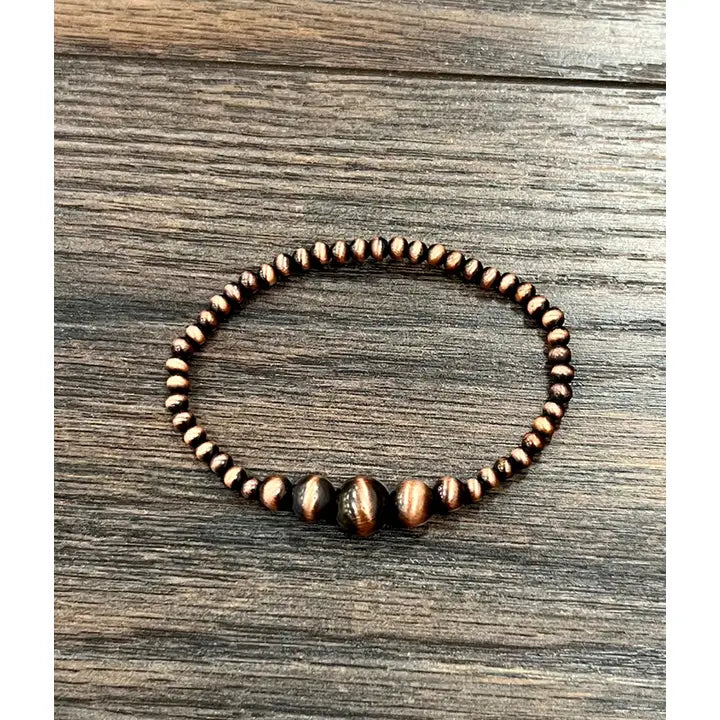 Copper Cluster Navajo Inspired Pearl Stretch Bracelet