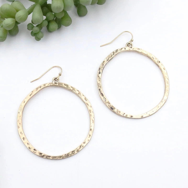 West & Co. Hammered Burnished Gold Dangle Hoop Earrings