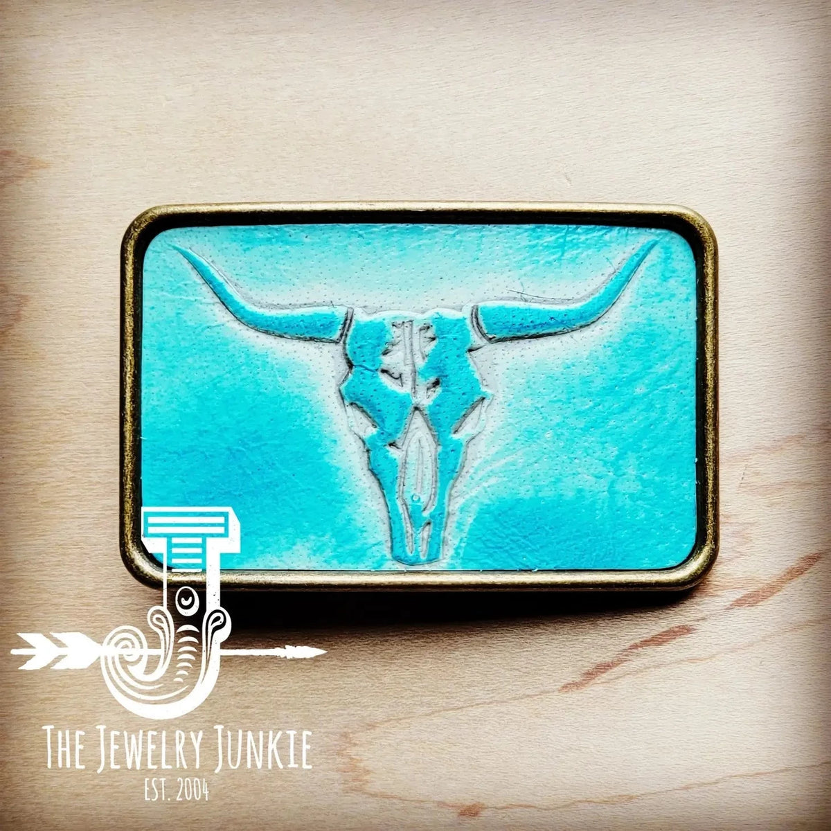 Rectangle Turquoise Steer Head Leather Belt Buckle