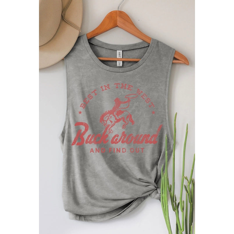 Women's "Buck Around And Find Out" Graphic Tank Top in Grey