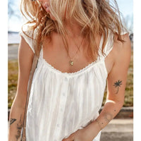 Women's Lace Crochet Ruffled Button Loose Fit Tank Top in White