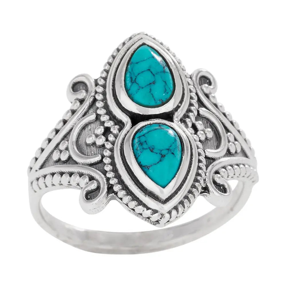 Sterling Silver Scrolled Tooling Turquoise Ring