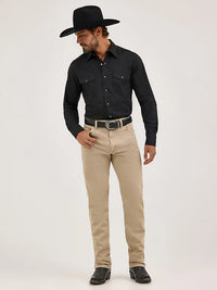 Wrangler Men's L/S Solid Broadcloth Western Snap Shirt in Black