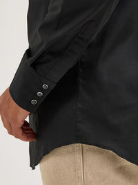 Wrangler Men's L/S Solid Broadcloth Western Snap Shirt in Black