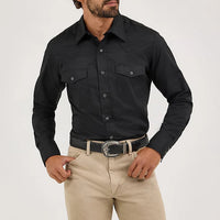 Wrangler Men's L/S Solid Broadcloth Western Snap Shirt in Black