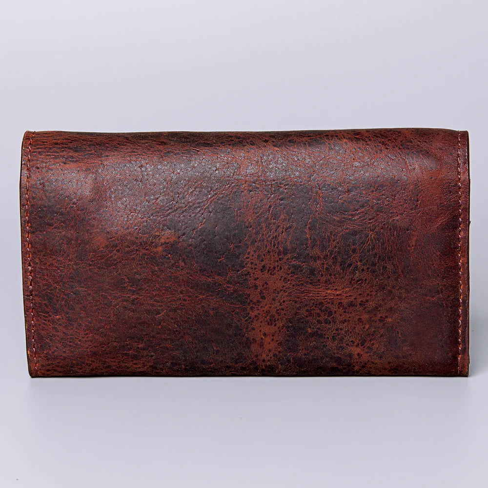 American Darling Leather Buckstitched Floral Tooled Snap Organizer