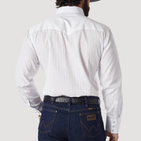 Wrangler Men's L/S Dobby Stripe Western Snap Shirt in White