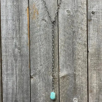 J Forks Kingman Turquoise Stainless Steel Lariat Chain Necklace
