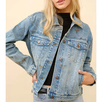 Women's Boot Stitch Denim Trucker Jacket in Medium Wash