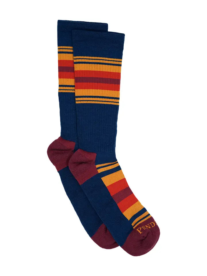 Pendleton Grand Canyon Striped Wool Crew Socks in Navy