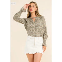Women's L/S Floral Print Blouse in Taupe