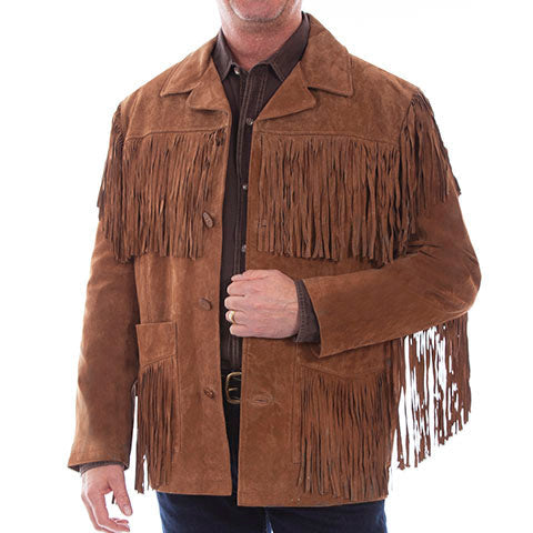 Scully Men's Suede Leather Fringe Jacket in Cinnamon