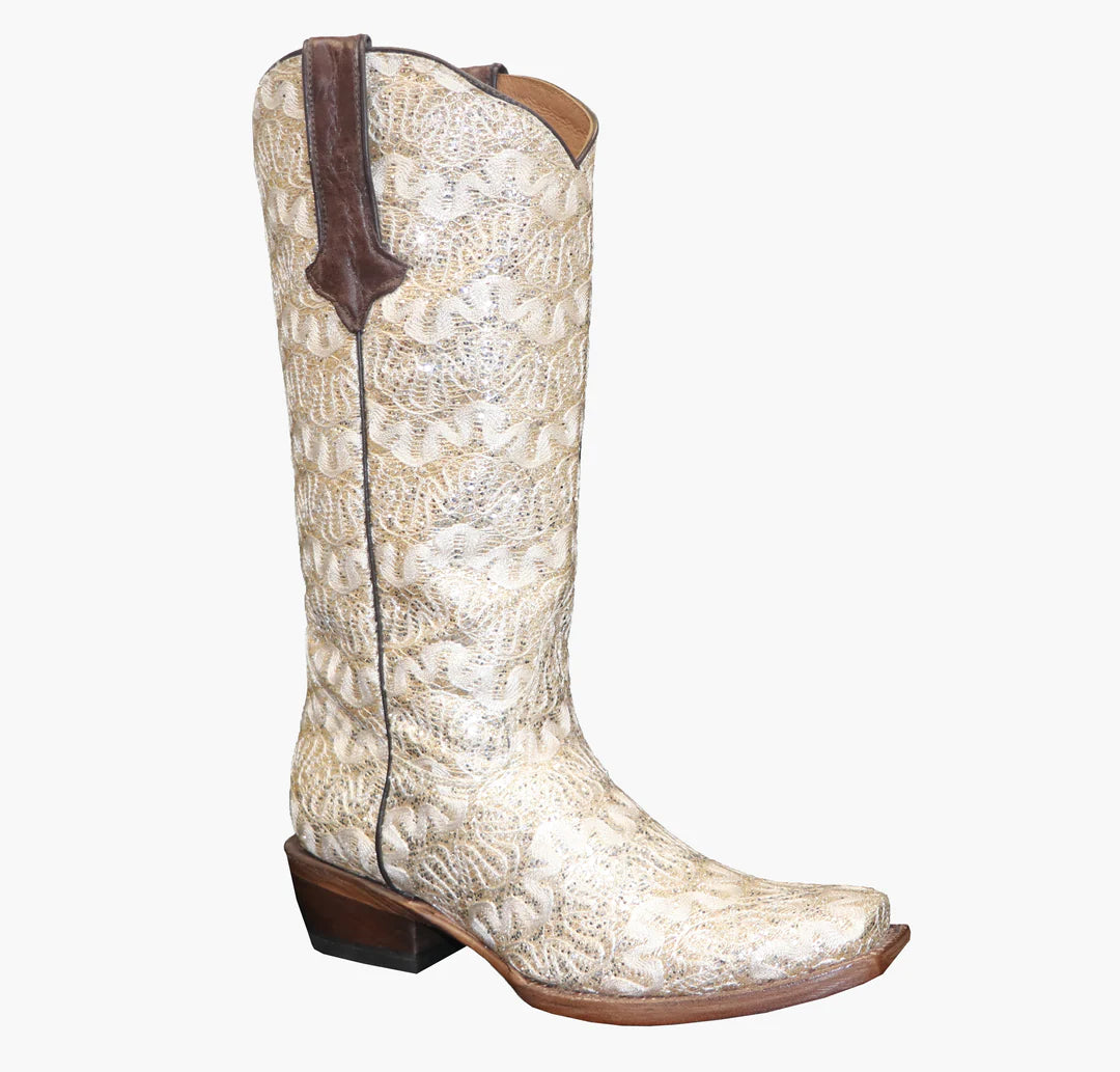 Tanner Mark Women's The Bride Shimmer Western Boot- Beige