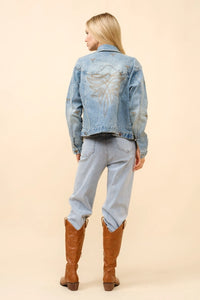 Women's Boot Stitch Denim Trucker Jacket in Medium Wash