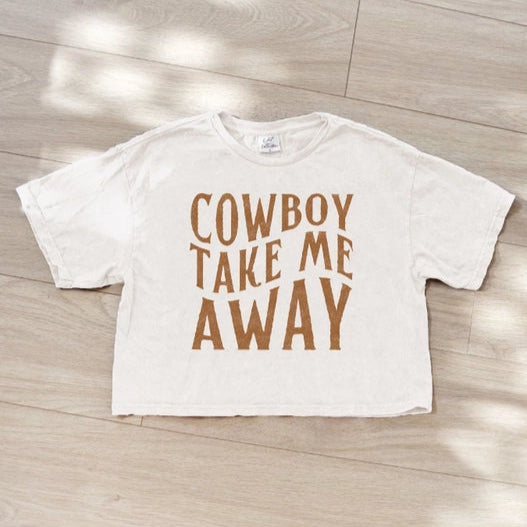 Women's "Cowboy Take Me Away" Graphic Cropped Tee in Cream