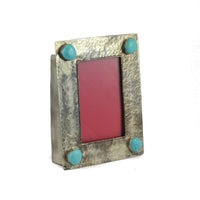 5X7 Dimpled Frame With Turquoise By J. Alexander Rustic Silver