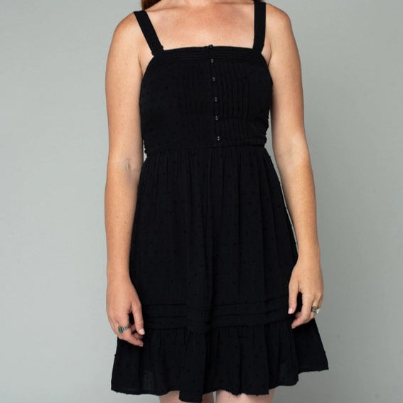 Women's Strappy Button Front A-Line Mini Dress in Black Large Women's Strappy Button Front A-Line Mini Dress in Black Large