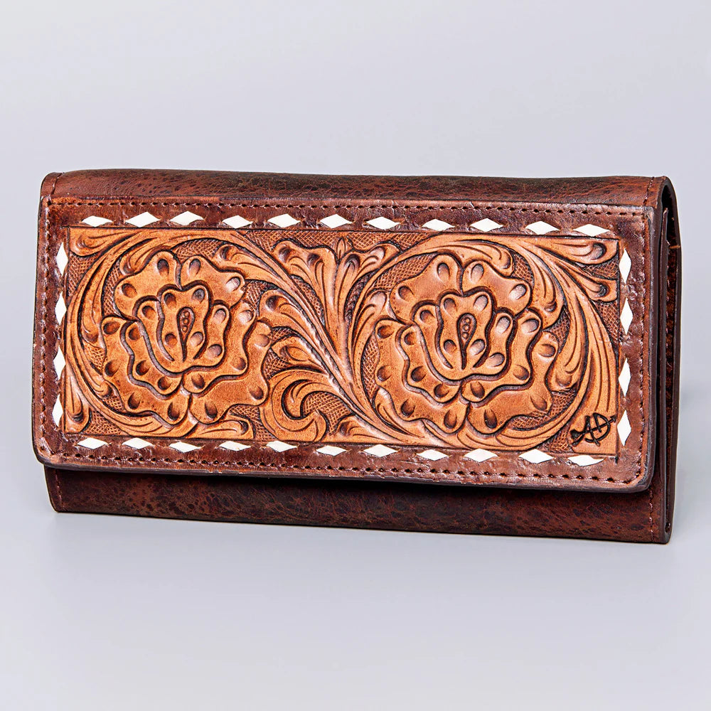 American Darling Leather Buckstitched Floral Tooled Snap Organizer