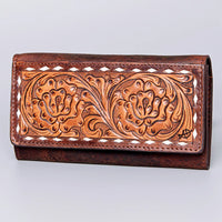 American Darling Leather Buckstitched Floral Tooled Snap Organizer
