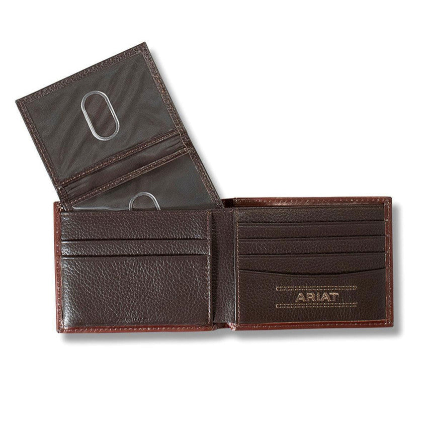Ariat Men's Buck Lace Floral Embossed Brown Leather Bifold Passcase Wallet