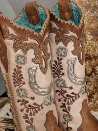 Corral Women's Horseshoe Overlay Embroidery Stud Boots in Honey