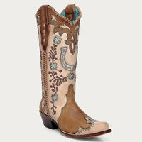 Corral Women's Horseshoe Overlay Embroidery Stud Boots in Honey