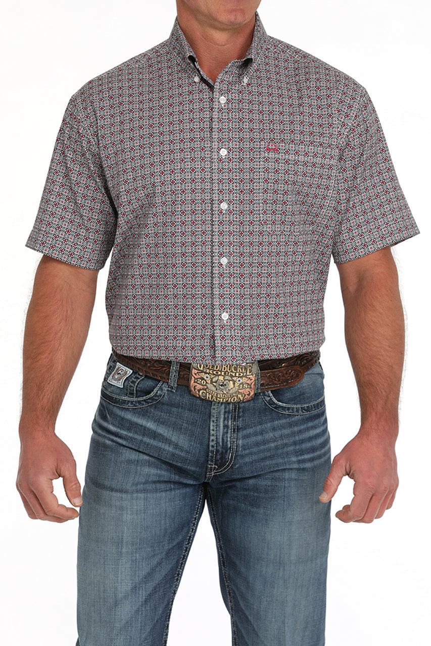 Cinch Men's S/S Arenaflex Medallion Western Button Down Shirt in White Multicolor