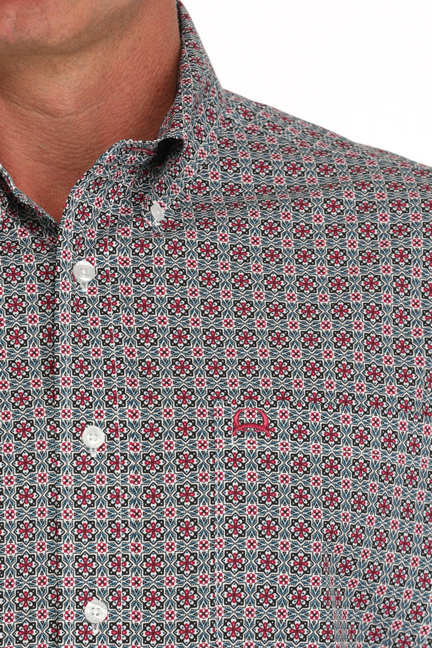 Cinch Men's S/S Arenaflex Medallion Western Button Down Shirt in White Multicolor