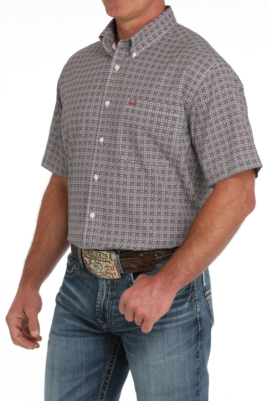 Cinch Men's S/S Arenaflex Medallion Western Button Down Shirt in White Multicolor