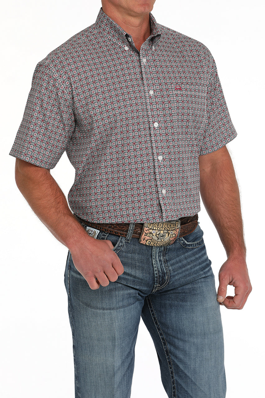 Cinch Men's S/S Arenaflex Medallion Western Button Down Shirt in White Multicolor