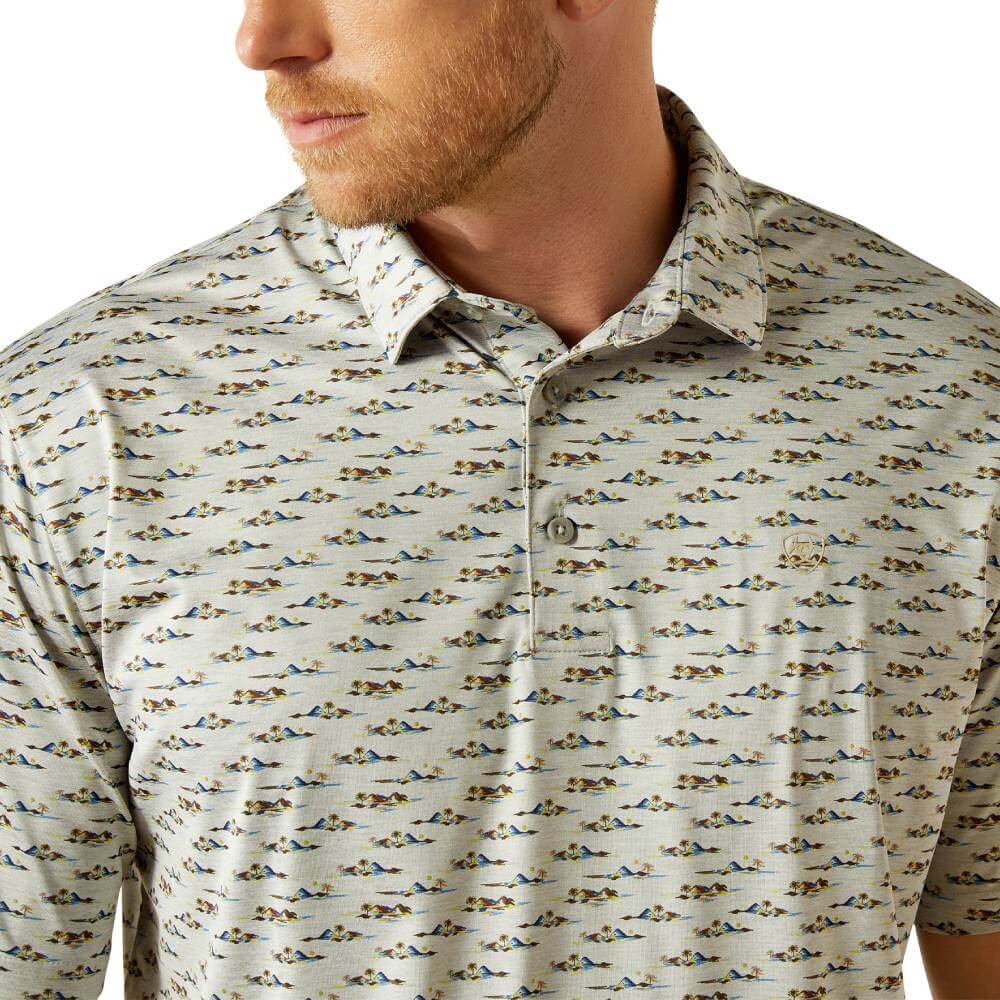 Ariat Men's Charger 2.0 Island Printed Polo in Grey
