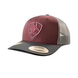 Ariat Men's 3D Embroidered Two Tone Shield Cap in Burgundy