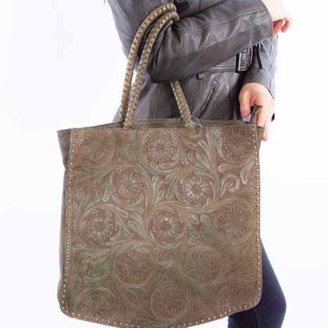 Large Leather Tote Purse for Women Tooled Leather Laptop Bag 