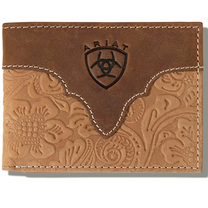 Ariat Men's Floral Embossed Brown Leather Bifold Wallet