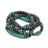 West & Co. 4 Strand Turquoise and Silver Navajo Inspired Bracelet