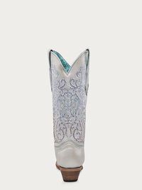 Corral Women's White Embroidery & Crystals Snip Toe Western Boot