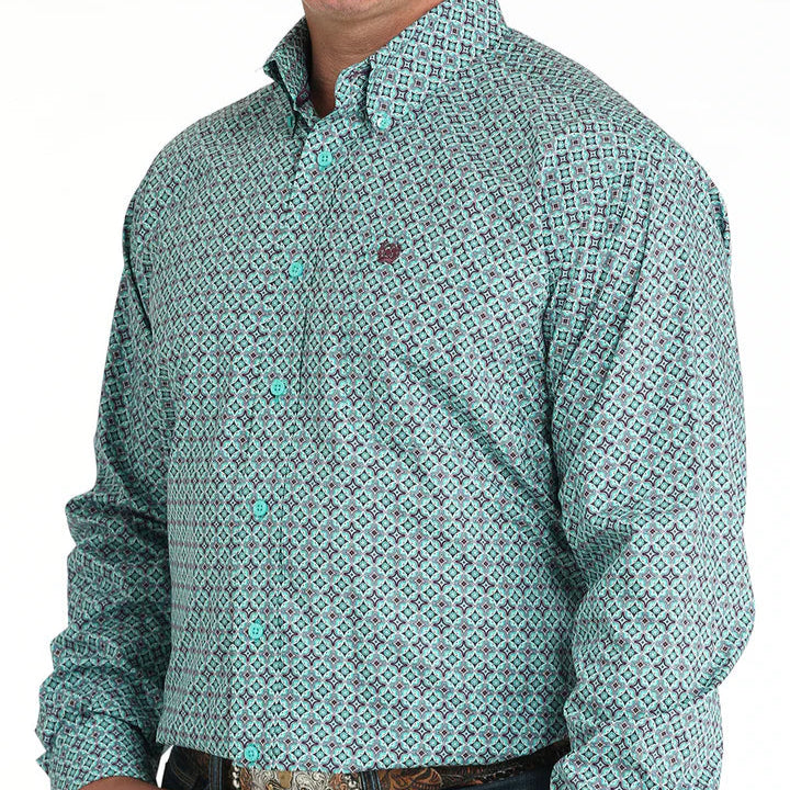 Cinch Men's L/S Classic Fit Geometric Button Down Western Shirt in Turquoise